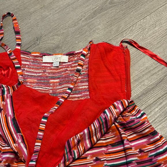 LOFT Petites 8P Tiered Sundress Strappy Ikat Stripe Summer Boho Midi - Picture 6 of 11